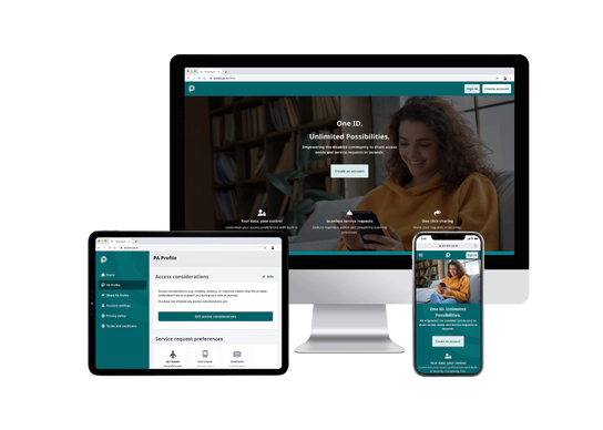 A tablet, desktop and smart phone all showing different pages of the PA profile.