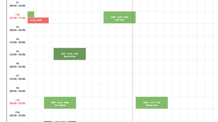 A desktop computer screen showing a shift scheduling interface, with shifts slots segmented by time and day.